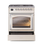 ILVE UN30NMPAWC Nostalgie II Noblesse 30 inch Dual Fuel Range (Natural Gas, Triple Glass Door, Antique White, Chrome)