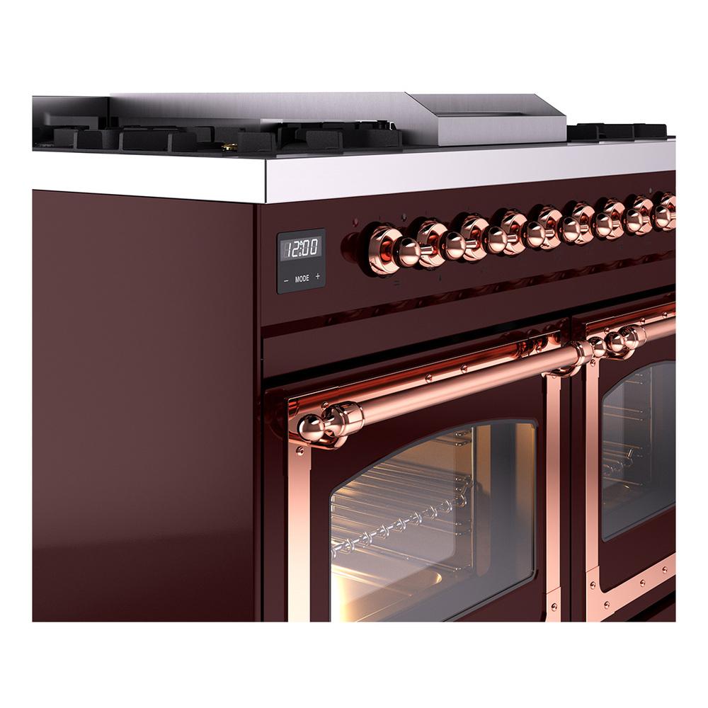ILVE UND40FNMPBUPLP Nostalgie II Noblesse 40 inch Dual Fuel Range (Liquid Propane, Triple Glass Door, Burgundy, Copper)