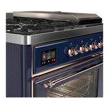ILVE UM48FSNR3MBP Majestic III 48 inch Dual Fuel Range with 5 Black Brass Burners, Griddle and French Top, Dual Function Burner up to 25,000 BTU (Natural Gas, Triple Glass Door, Midnight Blue, Copper)
