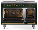 Nostalgie II 48 Inch Dual Fuel Natural Gas Freestanding Range in Emerald Green with Brass Trim