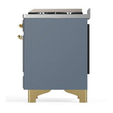 ILVE UMD40FQNR3BGGLP Majestic III 40 inch Dual Fuel Range with 6 Burners and Griddle, Dual Function Burner up to 25,000 BTU (Liquid Propane, Solid Door, Blue Grey, Brass)