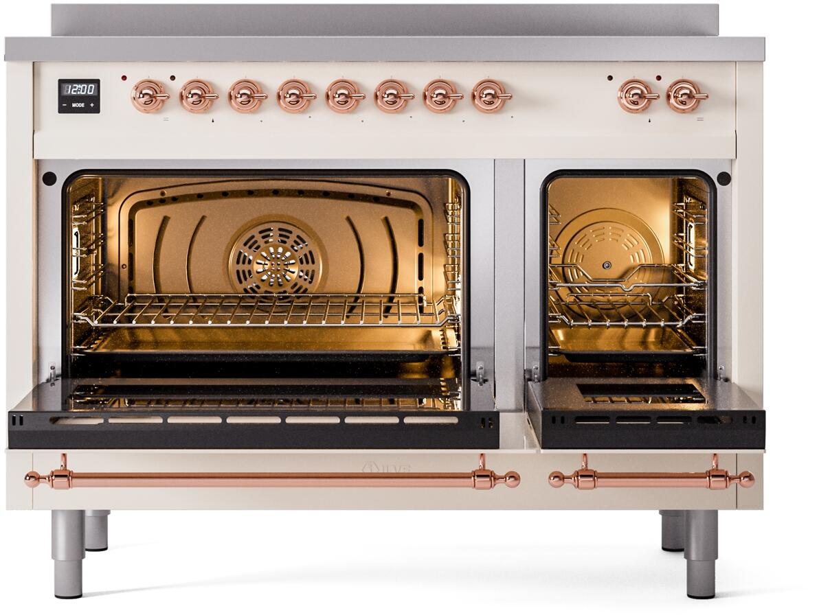Nostalgie II 48 Inch Electric Freestanding Range in Antique White with Copper Trim