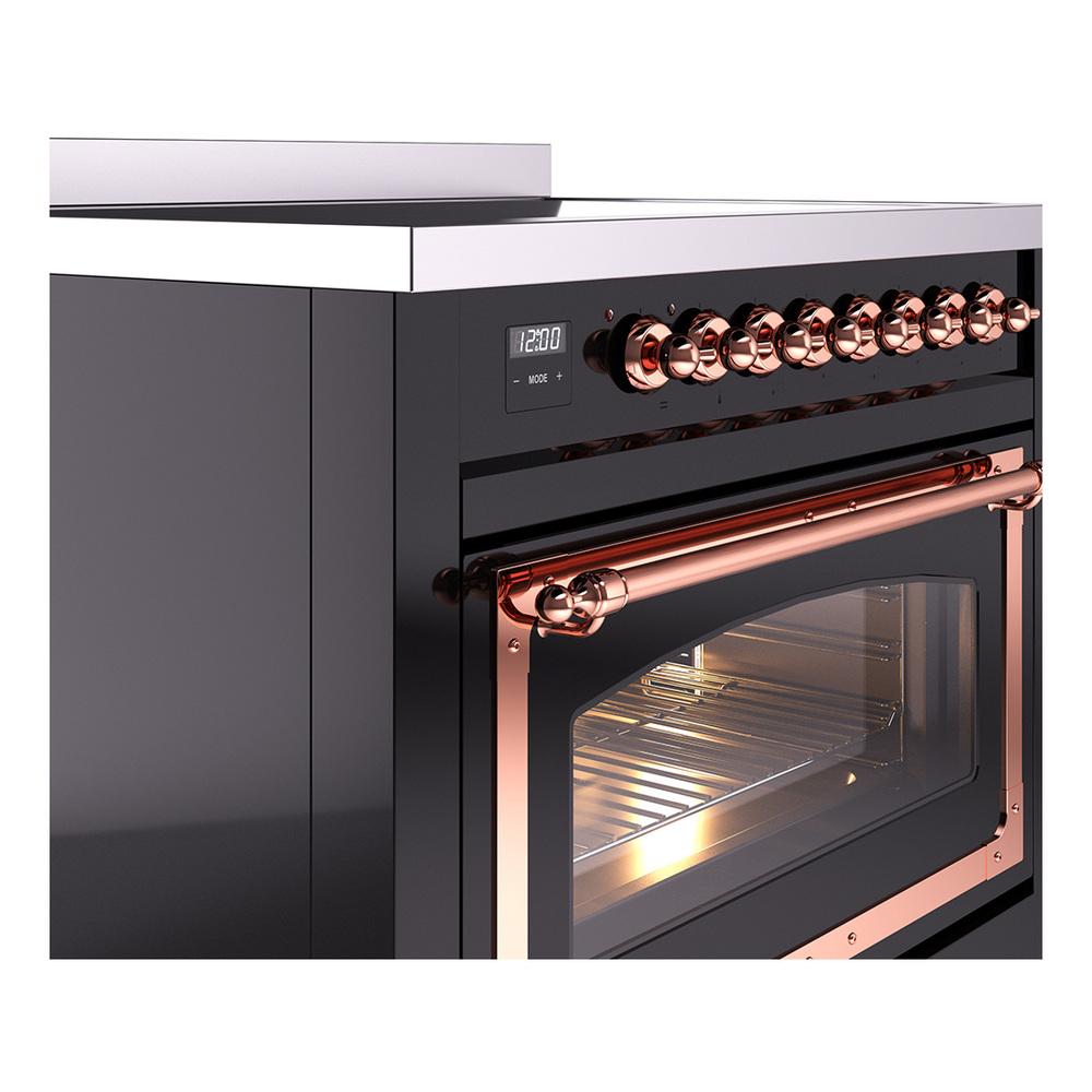 ILVE UNI366NMPBKP Nostalgie II Noblesse 36 inch Induction Range (Triple Glass Door, Glossy Black, Copper)