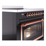 ILVE UNI366NMPBKP Nostalgie II Noblesse 36 inch Induction Range (Triple Glass Door, Glossy Black, Copper)