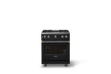 30"W. Sealed Burner Gas Range (Finish: Onyx, Trim: Brushed Brass, Fuel: Propane)
