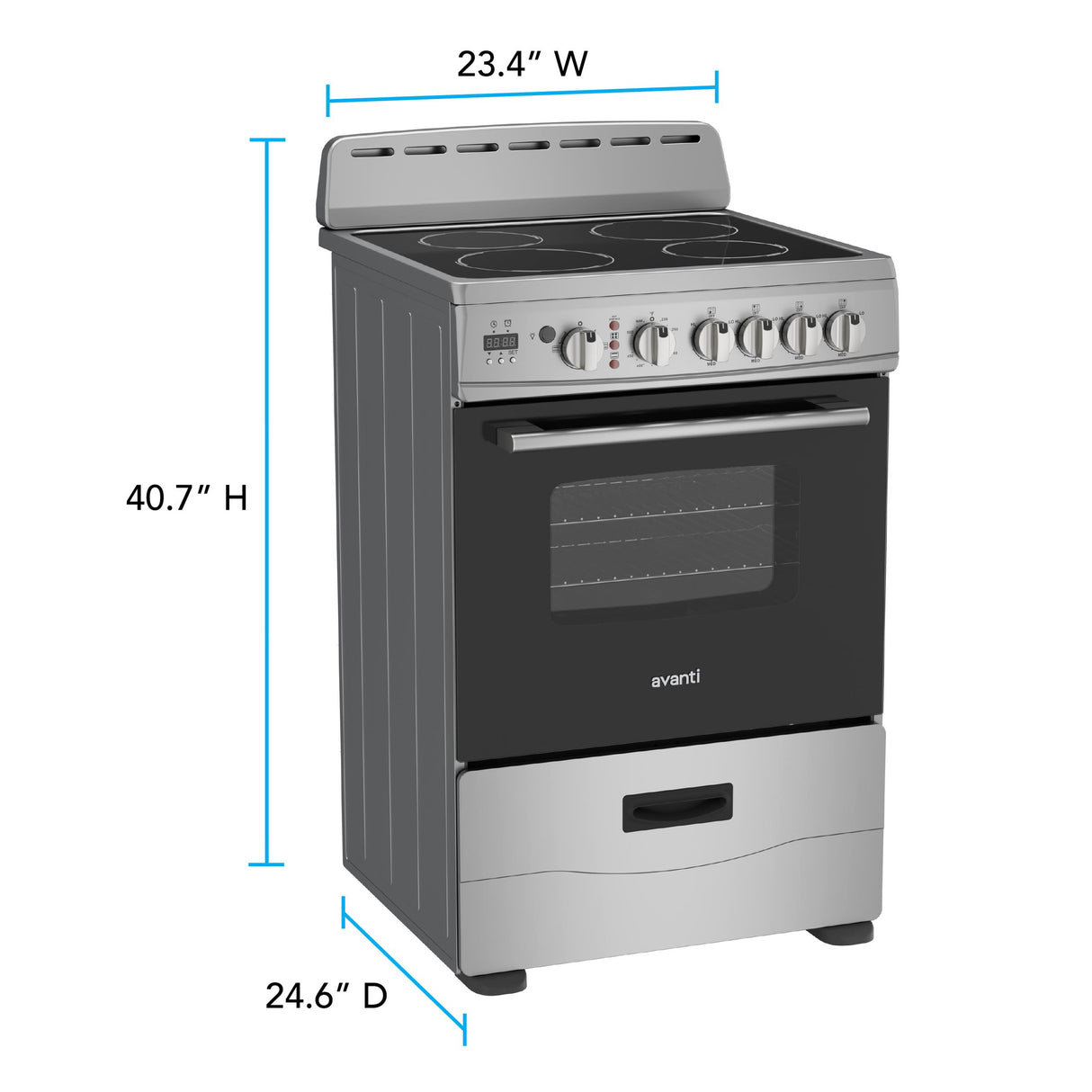 Avanti 24-Inch Freestanding Electric Range with Ceramic Glass Cooktop and Digital Timer, in Stainless Steel (CERU240P3S)
