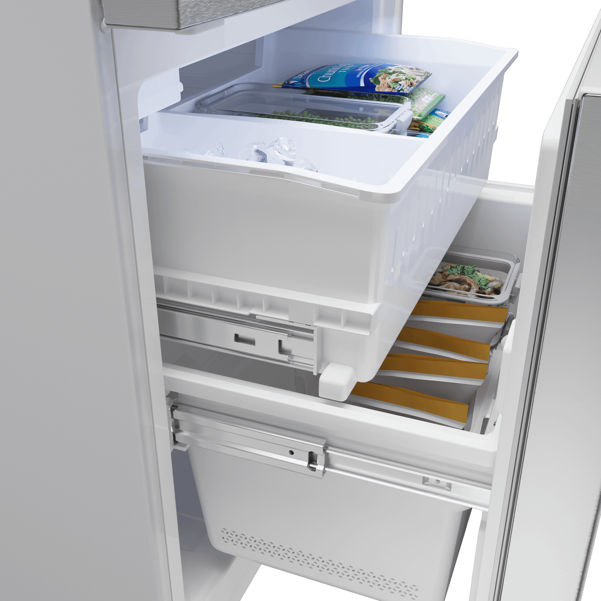 100 Series, free-standing fridge-freezer with freezer at bottom, Brushed steel (with anti-fingerprint), Total No Frost