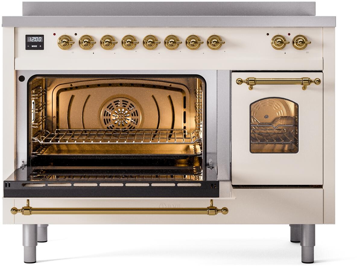 Nostalgie II 48 Inch Electric Freestanding Range in Antique White with Brass Trim