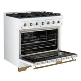 Forno Antico 36-inch Dual Fuel Range White and Antique Brass Design with 6 Sealed Gas Burners and Electric Convection Oven