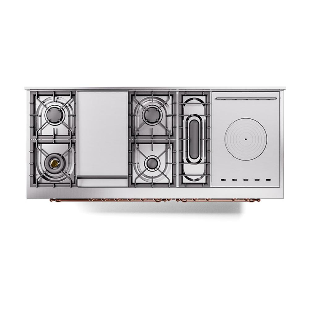 ILVE UN60FSQNMPBKPLP Nostalgie II Noblesse 60 inch Dual Fuel Range (7 Sealed Burners + Griddle + French Top, Liquid Propane, Solid Door, Glossy Black, Copper)