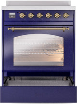 Nostalgie II 30 Inch Electric Freestanding Range in Blue with Brass Trim