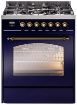 Nostalgie II 30 Inch Dual Fuel Liquid Propane Freestanding Range in Blue with Bronze Trim