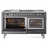 ILVE UN60FSNMPMGC Nostalgie II Noblesse 60 inch Dual Fuel Range (7 Sealed Burners + Griddle + French Top, Natural Gas, Triple Glass Door, Graphite Matte, Chrome)