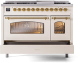Nostalgie II 48 Inch Dual Fuel Liquid Propane Freestanding Range in Antique White with Brass Trim