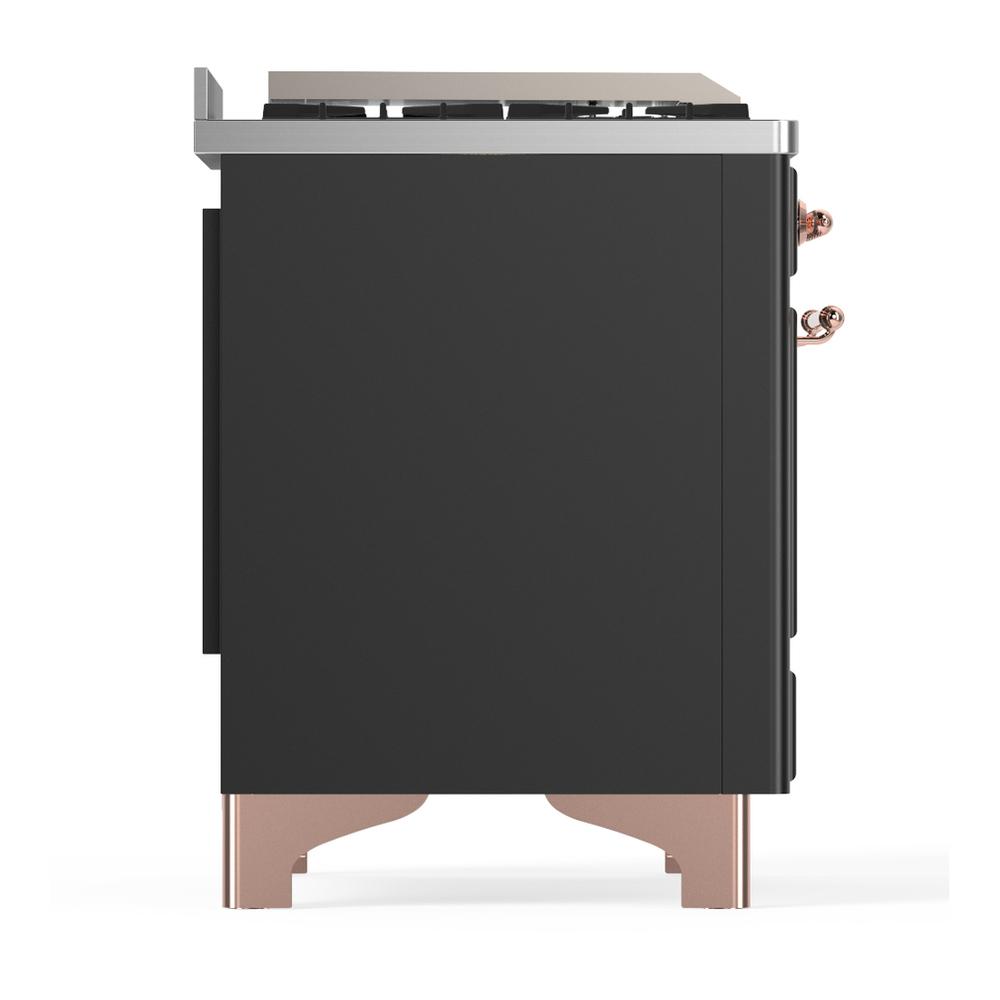 ILVE UM36FNR3MGP Majestic III 36 inch Dual Fuel Range with 6 Black Brass Burners and Griddle, Dual Function Burner up to 25,000 BTU (Triple Glass Door, Graphite Matte, Copper, Natural Gas)