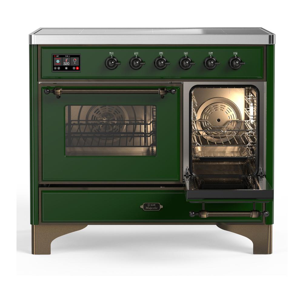 ILVE UMDIB40NR3EGB Majestic III 40 inch Induction Range with 6 Elements, 3.82 cu. ft. Total Oven Capacity (Triple Glass Door, Emerald Green, Burnished)