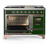 ILVE UM48FNR3EGP Majestic III 48 inch Dual Fuel Range with 8 Burners and Griddle, Dual Function Burner up to 25,000 BTU (Natural Gas, Triple Glass Door, Emerald Green, Copper)