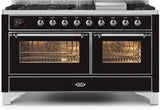 Majestic II 60 Inch Dual Fuel Liquid Propane Freestanding Range in Glossy Black with Chrome Trim