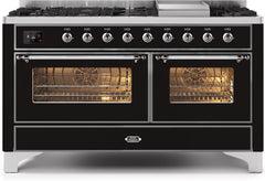 Majestic II 60 Inch Dual Fuel Liquid Propane Freestanding Range in Glossy Black with Chrome Trim