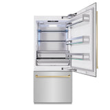 ZLINE Autograph Edition 36 in. 19.8 cu. ft. Built-In Bottom Freezer Refrigerator with Water Dispenser and Ice Maker in Stainless Steel with Champagne Bronze Accents (RBITZ-304-36CB)