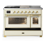 ILVE UM48FSNR3AWGLP Majestic III 48 inch Dual Fuel Range with 5 Black Brass Burners, Griddle and French Top, Dual Function Burner up to 25,000 BTU (Liquid Propane, Triple Glass Door, Antique White, Brass)
