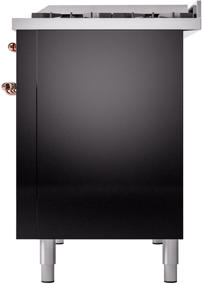 Nostalgie II 48 Inch Dual Fuel Natural Gas Freestanding Range in Glossy Black with Copper Trim