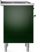 Nostalgie II 36 Inch Dual Fuel Liquid Propane Freestanding Range in Emerald Green with Brass Trim
