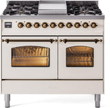 Nostalgie II 40 Inch Dual Fuel Natural Gas Freestanding Range in Antique White with Bronze Trim