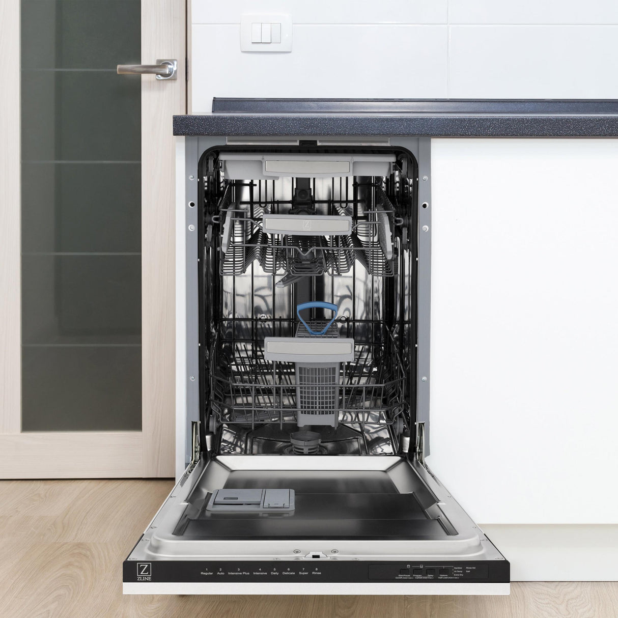 ZLINE 18" Tallac Series 3rd Rack Top Control Dishwasher with Traditional Handle, 51dBa [Color: White Matte]