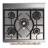 ILVE UM30NR3BGPLP Majestic III 30 inch Dual Fuel Range with 5 Black Brass Burners, Dual Function Burner up to 25,000 BTU (Liquid Propane, Triple Glass Door, Blue Grey, Copper)