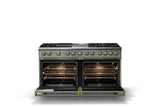 60"W.Dual Fuel Range (Finish: Eucalyptus, Trim: Brushed Brass, Fuel: Propane)