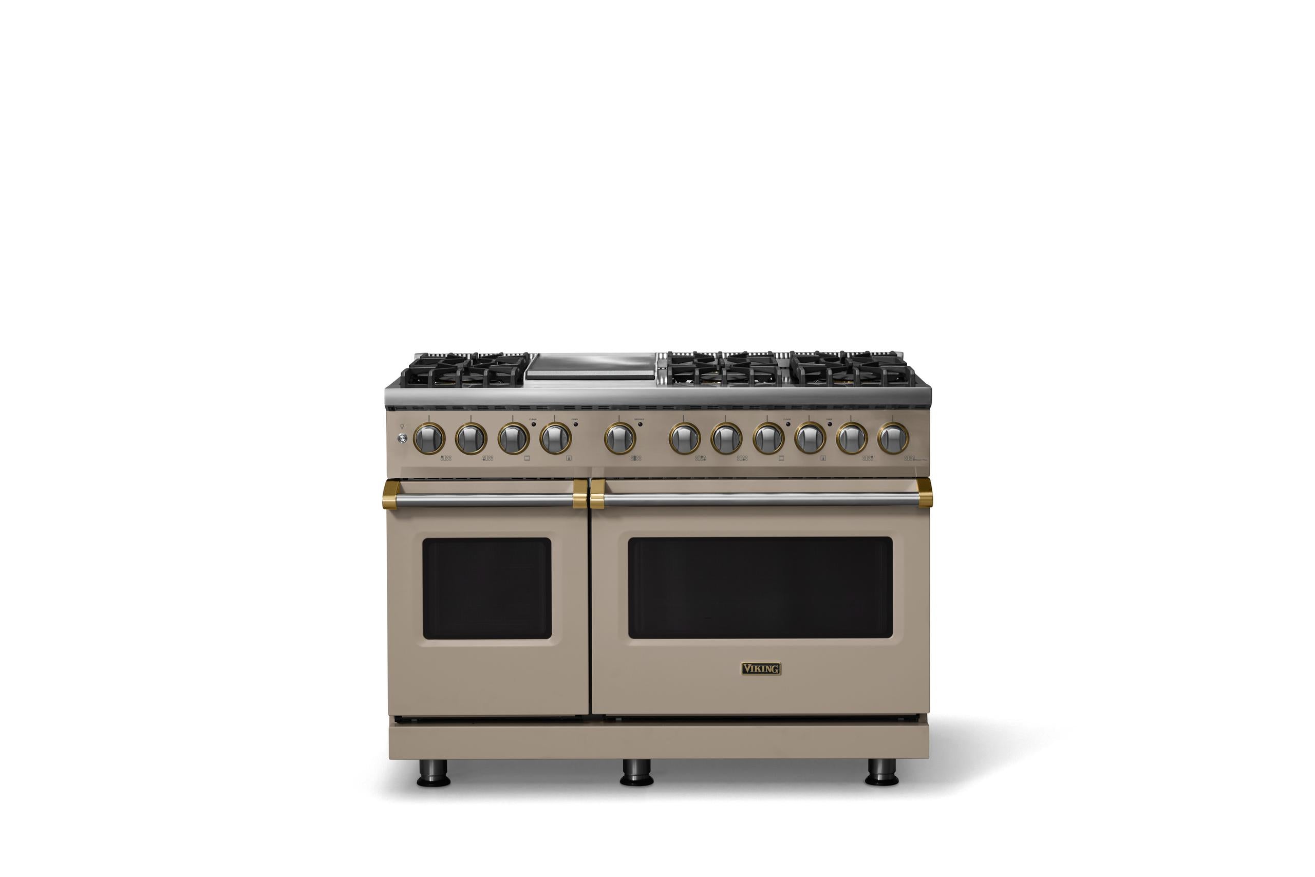 48"W. Dual Fuel Range (Burner: 6g, Finish: Nantucket, Trim: Brushed Brass, Fuel: Propane)