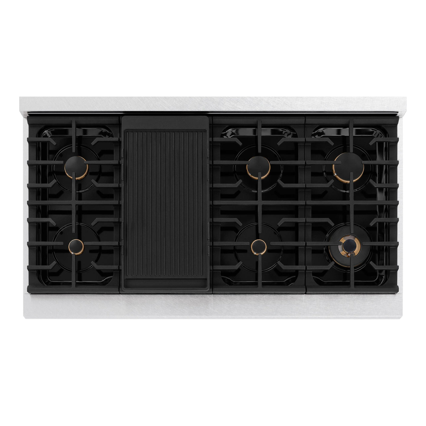 ZLINE 48 in. Autograph Edition Paramount Gas Rangetop with 8 Burners and Porcelain Cooktop in DuraSnow' Stainless Steel with Champagne Bronze Accents (SRTSZ-48-CB)