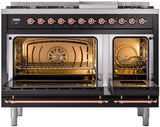 Nostalgie II 48 Inch Dual Fuel Natural Gas Freestanding Range in Glossy Black with Copper Trim