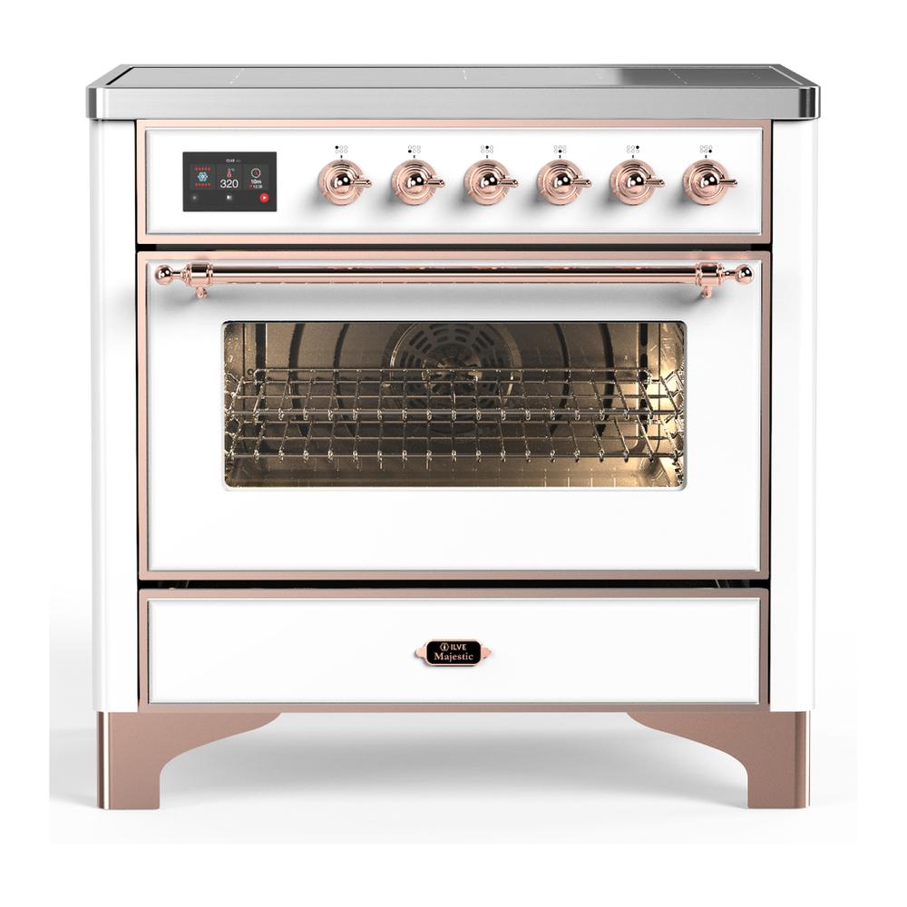 ILVE UMIB36NR3WHP Majestic III 36 inch Induction Range with 6 Elements, 3.5 cu. ft. Total Oven Capacity (Triple Glass Door, White, Copper)