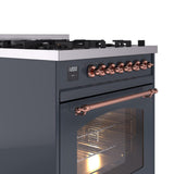 Nostalgie II 30 Inch Dual Fuel Natural Gas Freestanding Range in Blue Grey with Copper Trim
