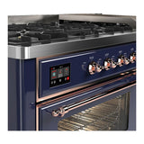ILVE UM60FNR3MBPLP Majestic III 60 inch Dual Fuel Range with 9 Burners and Griddle, Dual Function Burner up to 25,000 BTU (Liquid Propane, Triple Glass Door, Midnight Blue, Copper)