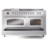ILVE UN60FSNMPSSCLP Nostalgie II Noblesse 60 inch Dual Fuel Range (7 Sealed Burners + Griddle + French Top, Liquid Propane, Triple Glass Door, Stainless Steel, Chrome)
