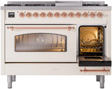 Nostalgie II 48 Inch Dual Fuel Natural Gas Freestanding Range in Antique White with Copper Trim