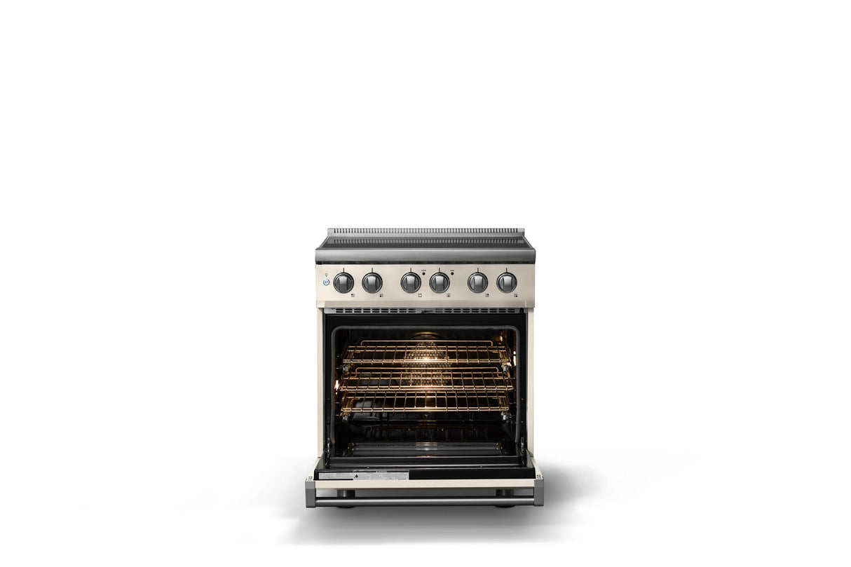30"W. Induction Range (Finish: Pure White, Trim: Polished Chrome)