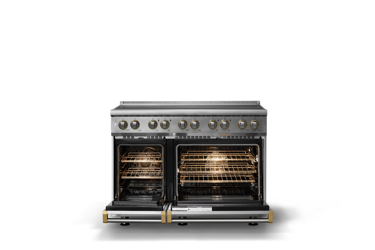48"W. Induction Range (Finish: Stainless Steel, Trim: Brushed Brass)