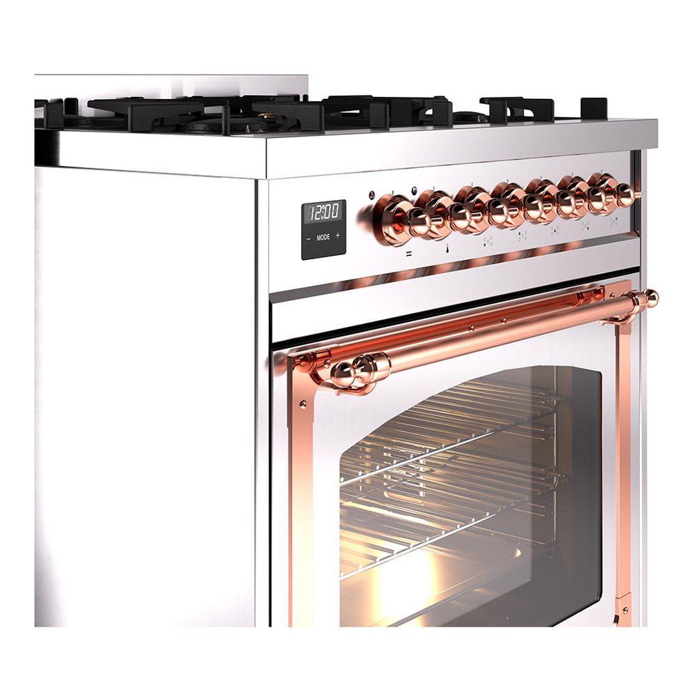 ILVE UN30NMPSSPLP Nostalgie II Noblesse 30 inch Dual Fuel Range (Liquid Propane, Triple Glass Door, Stainless Steel, Copper)