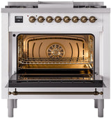Nostalgie II 36 Inch Dual Fuel Liquid Propane Freestanding Range in White with Bronze Trim
