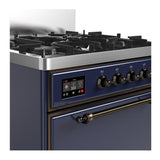 ILVE UM30QNR3MBBLP Majestic III 30 inch Dual Fuel Range with 5 Black Brass Burners, Dual Function Burner up to 25,000 BTU (Liquid Propane, Solid Door, Midnight Blue, Burnished)