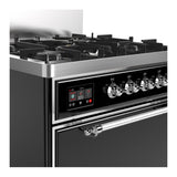 ILVE UM30QNR3BKCLP Majestic III 30 inch Dual Fuel Range with 5 Black Brass Burners, Dual Function Burner up to 25,000 BTU (Liquid Propane, Solid Door, Glossy Black, Chrome)