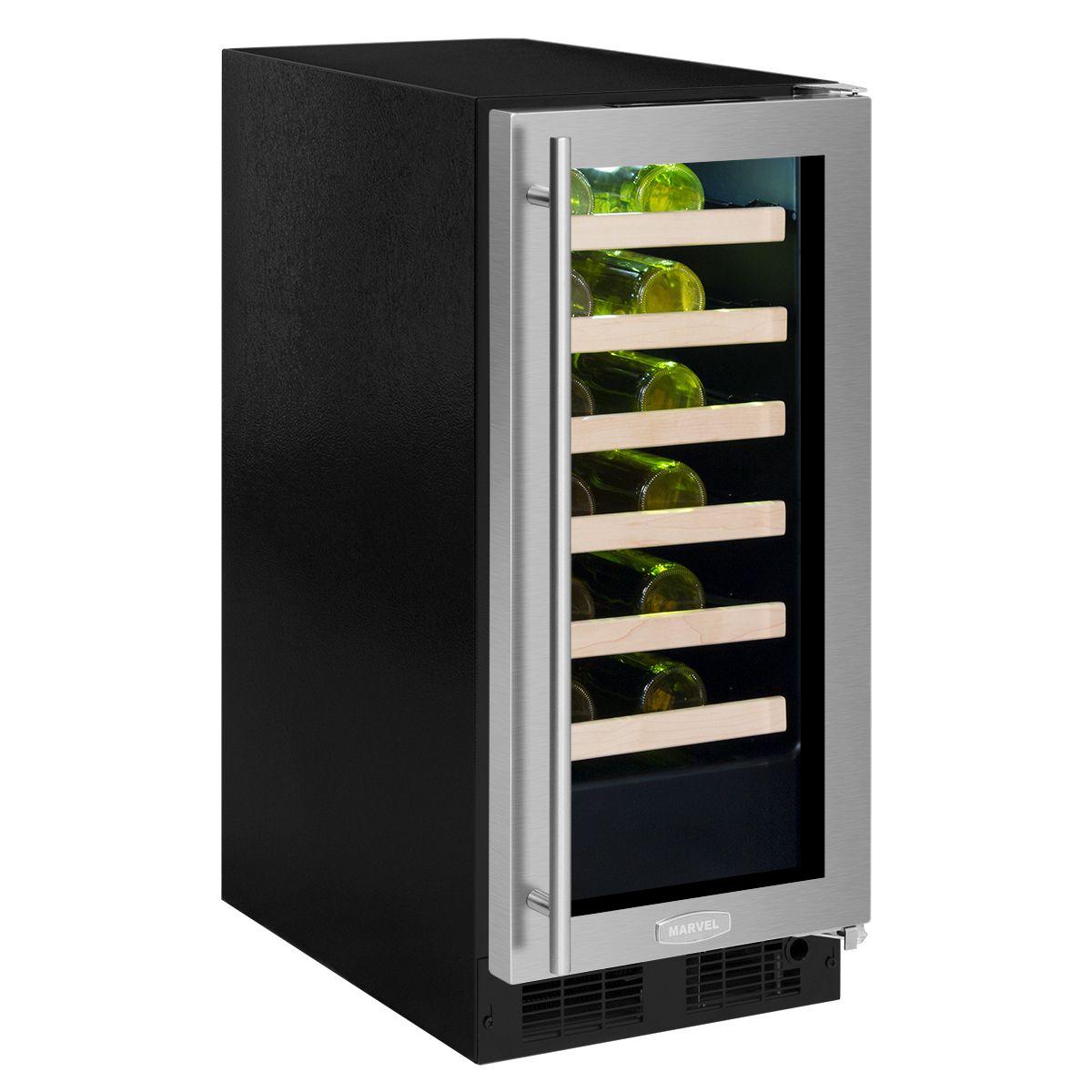 15-In Built-In High Efficiency Single Zone Wine Refrigerator with Door Style - Stainless Steel Frame Glass, Door Swing - Right