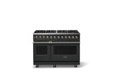 48"W. Dual Fuel Range (Burner: 8b, Finish: Antique Bronze, Trim: Brushed Brass, Fuel: Natural Gas)
