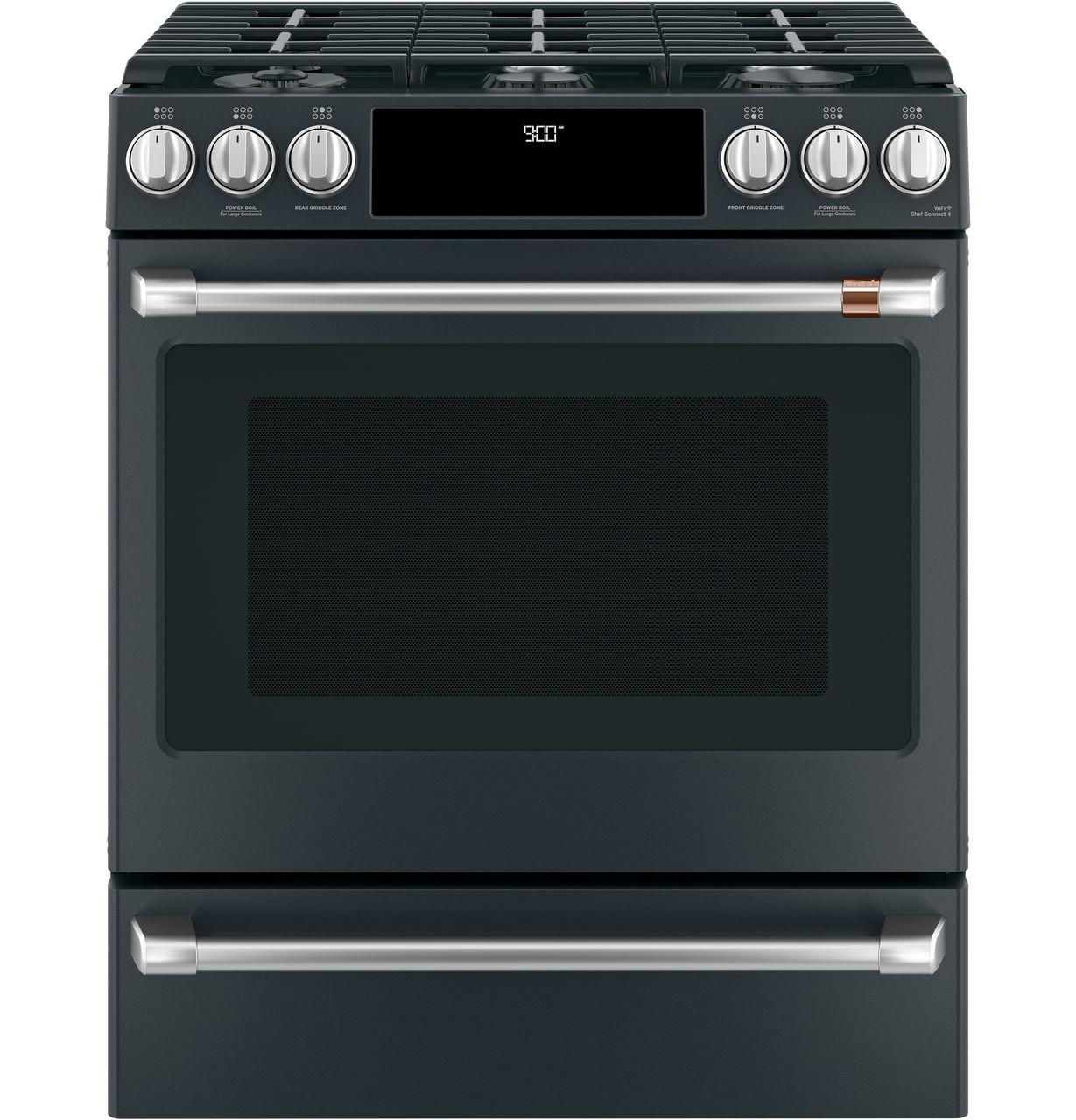 Café™ 30" Smart Slide-In, Front-Control, Dual-Fuel Range with Warming Drawer