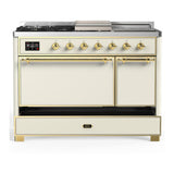 ILVE UM48FSQNR3AWG Majestic III 48 inch Dual Fuel Range with 5 Black Brass Burners, Griddle and French Top, Dual Function Burner up to 25,000 BTU (Natural Gas, Solid Door, Antique White, Brass)