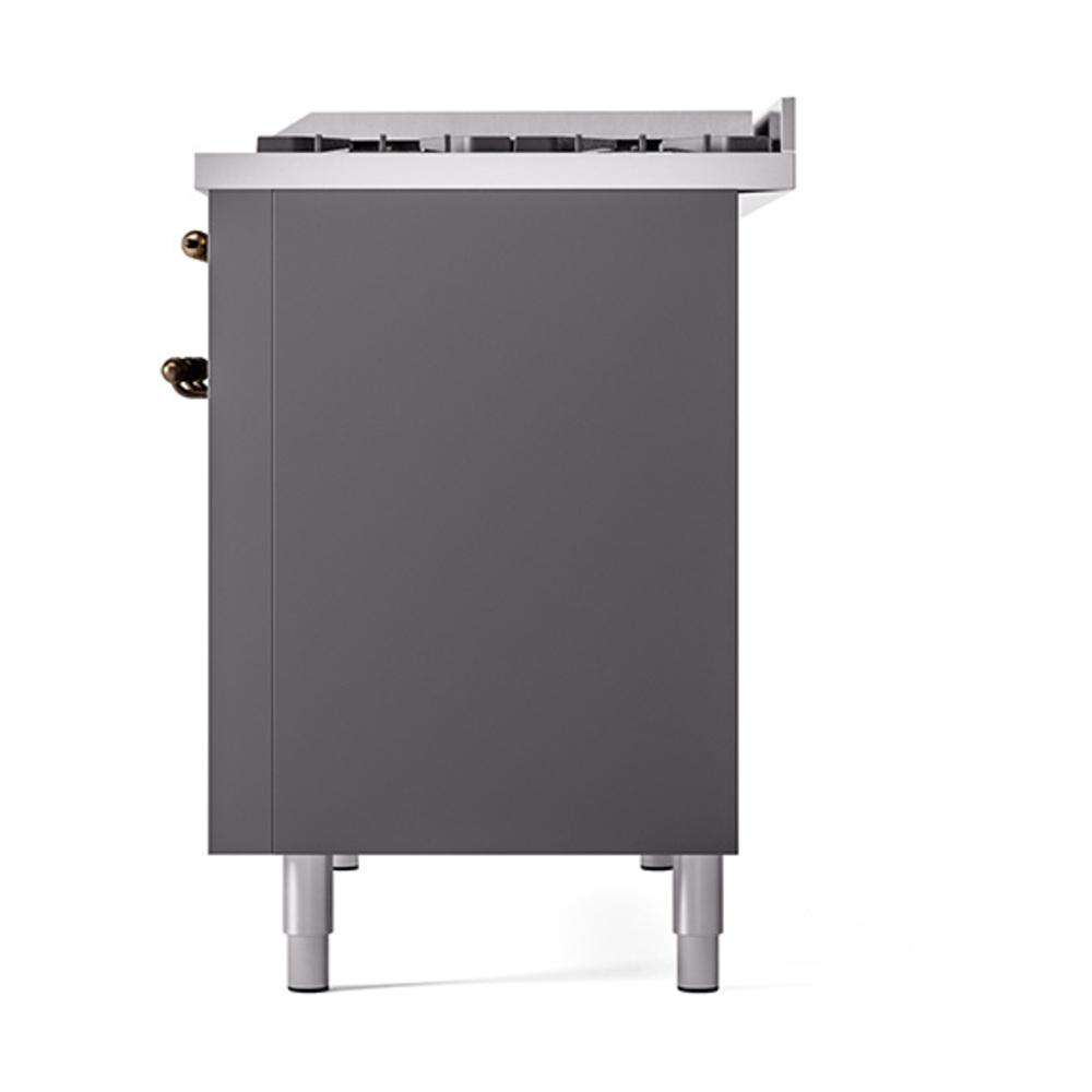 ILVE UN48FQNMPMGBLP Nostalgie II Noblesse 48 inch Dual Fuel Range (8 Sealed Burners + Griddle, Liquid Propane, Solid Door, Graphite Matte, Burnished)